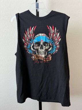 Celebrate Patriotic Winged Skull Graphic Sleeveless T-Shirt Tank Top Size L 12-1